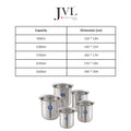 JVL Classicware Stainless Steel Gunj Multi-Purpose Storage & Serving Container with Spill-Free Pouring Mirror Finish Ideal for Milk, Rasam, Juices, Snacks & Cooked Food (3.1 Liters)