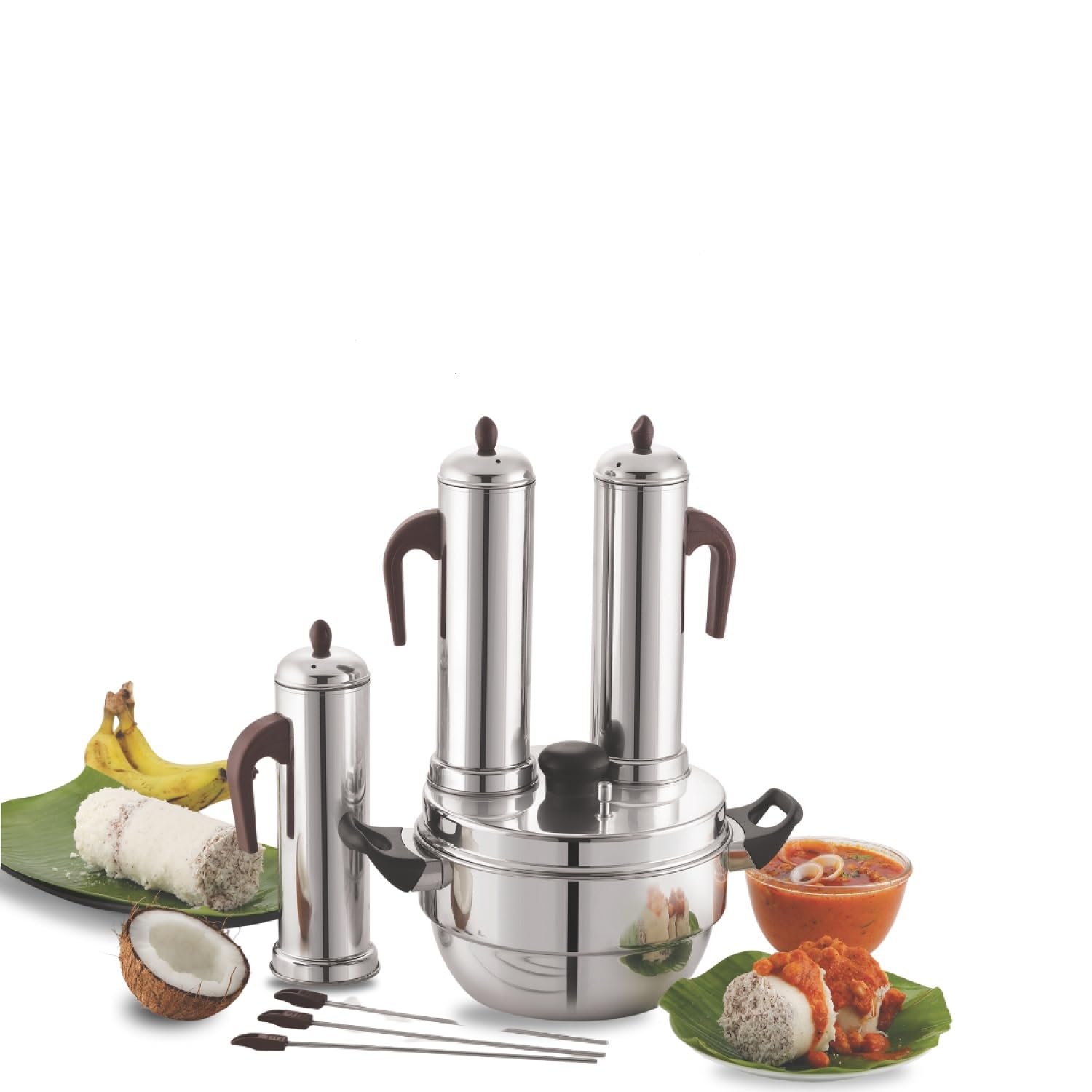 JVL Stainless Steel Puttu Maker (Stainless Steel, 3 Puttu, 2 Idly, 1 Mini Idly & Dhokla Plates), 5 liter, Silver