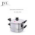 JVL Stainless Steel Square Steamer Combo with Lid, Steamer Section, Bottom Container, Stand, 3 Idli Plates, 3 Dhokla Plates & Lifter 3-Tier Stackable Design for Healthy Steaming – Gas and Induction Compatible & Mirror Finish