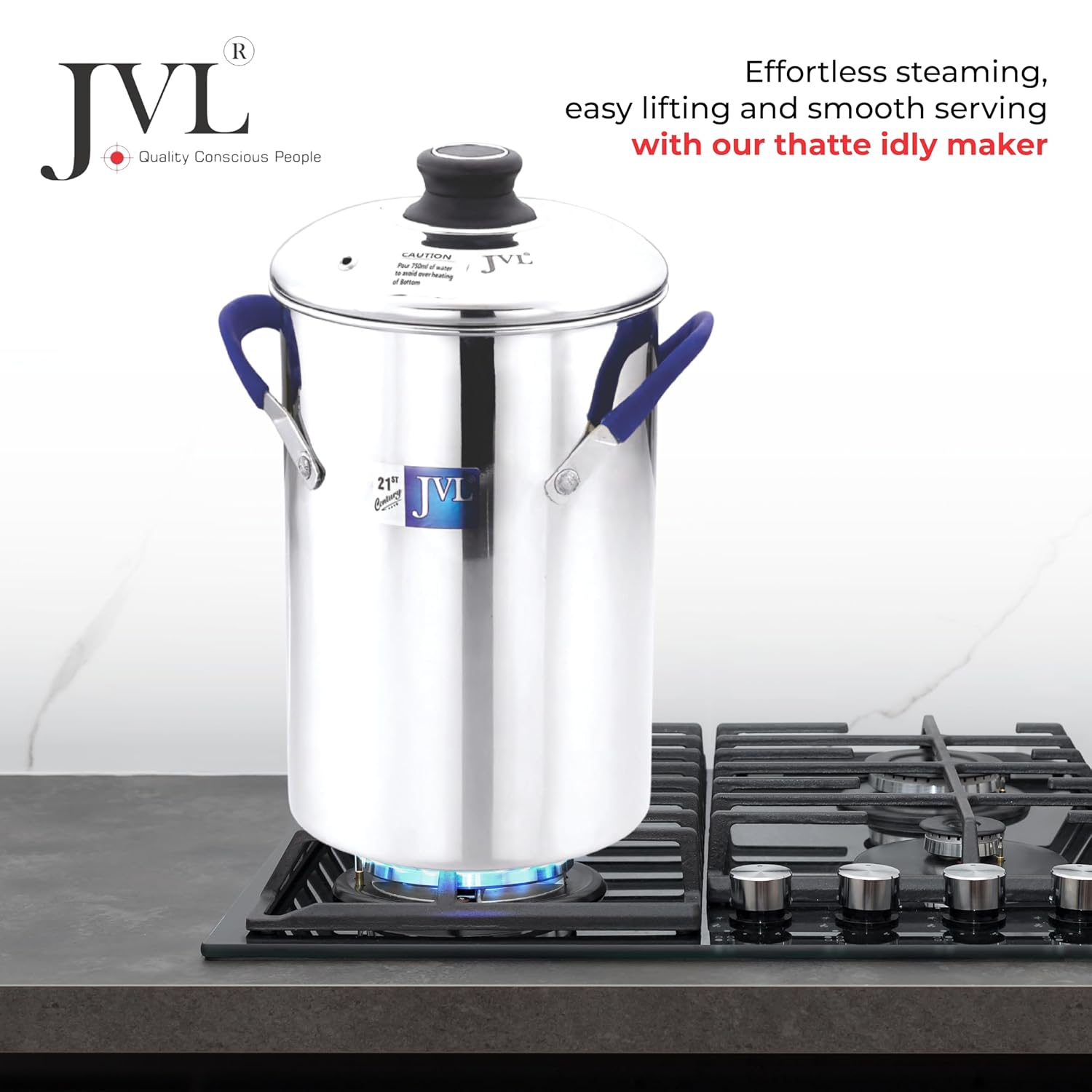 JVL Stainless Steel multi purpose Thatte Idly, Idiyappam/Dhokla, and Mini Idly Maker (Full Set) – Includes 1 Idly Cooker, 5 Thatte Idly Plates, 5 Idiyappam/Dhokla Plates, 5 Mini Idly Plates & only 1 single Stand