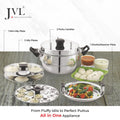 JVL Stainless Steel Puttu Maker (Stainless Steel, 3 Puttu, 2 Idly, 1 Mini Idly & Dhokla Plates), 5 liter, Silver