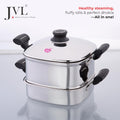 JVL Stainless Steel Square Steamer Combo with Lid, Steamer Section, Bottom Container, Stand, 3 Idli Plates, 3 Dhokla Plates & Lifter 3-Tier Stackable Design for Healthy Steaming – Gas and Induction Compatible & Mirror Finish