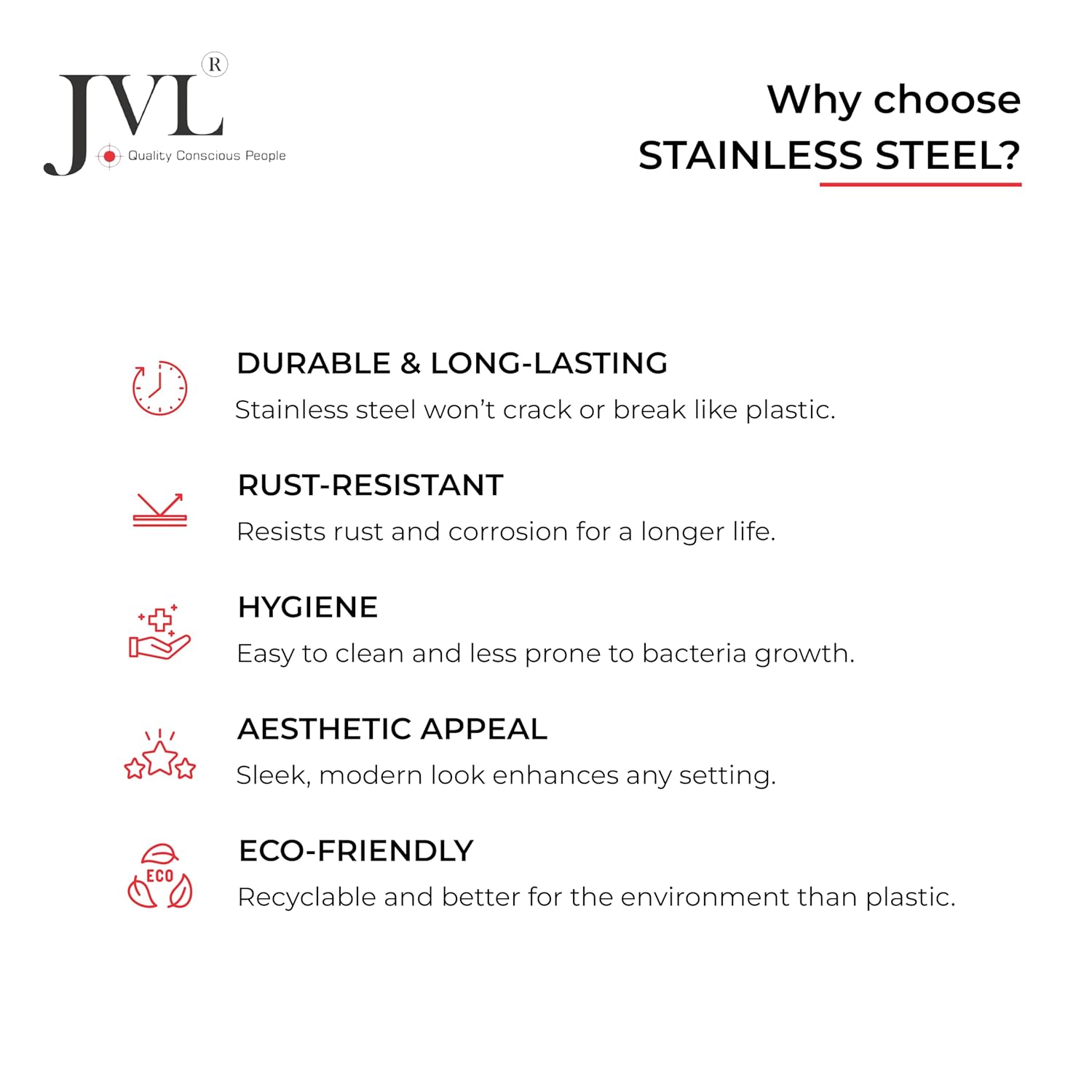 JVL Classicware Stainless Steel Gunj Multi-Purpose Storage & Serving Container with Spill-Free Pouring Mirror Finish Ideal for Milk, Rasam, Juices, Snacks & Cooked Food (3.1 Liters)