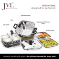 JVL Stainless Steel Square Steamer Combo with Lid, Steamer Section, Bottom Container, Stand, 3 Idli Plates, 3 Dhokla Plates & Lifter 3-Tier Stackable Design for Healthy Steaming – Gas and Induction Compatible & Mirror Finish