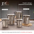 JVL Classicware Stainless Steel Gunj Multi-Purpose Storage & Serving Container with Spill-Free Pouring Mirror Finish Ideal for Milk, Rasam, Juices, Snacks & Cooked Food (3.1 Liters)