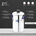 JVL Stainless Steel multi purpose Thatte Idly, Idiyappam/Dhokla, and Mini Idly Maker (Full Set) – Includes 1 Idly Cooker, 5 Thatte Idly Plates, 5 Idiyappam/Dhokla Plates, 5 Mini Idly Plates & only 1 single Stand